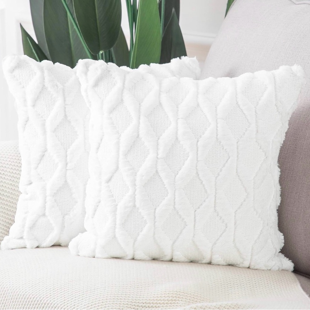 NWT White Textured White Throw Pillow Covers, 18x18”